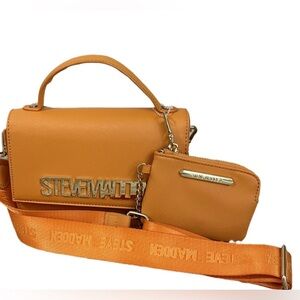 Steve Madden BHama Satchel Bag with Detachable Coin Purse and Webbed Logo Strap